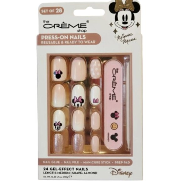 NEW Disney Minnie Mouse The Creme Shop Presson Nails Glue File Pink White Sparkl - Picture 1 of 5